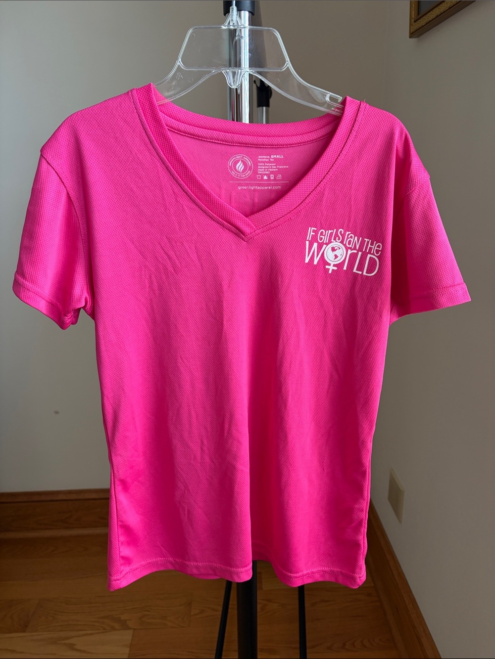 Women's Hot Pink V-Neck Tee with 'If Girls Run The World' Graphic